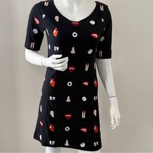Rare Verameat Black Embroidered Various Body Parts Short Sleeve Mini Dress